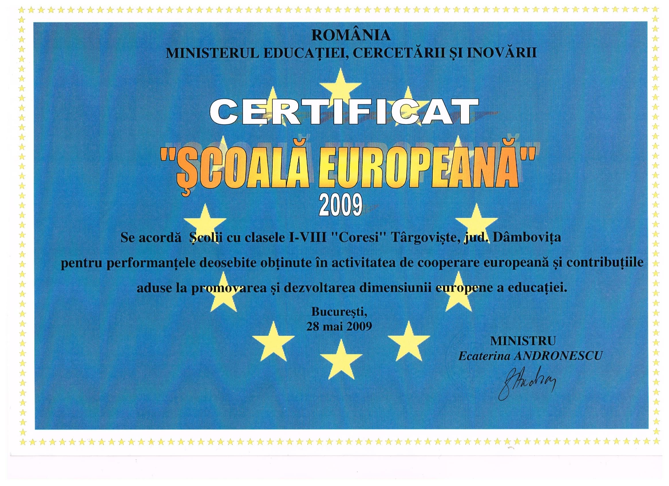 Certificat Școală Europeană - 2009